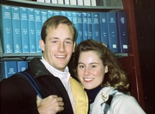 A couple smiles together