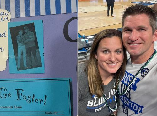 Two side-by-side images of Katie and Jonathan Drexel