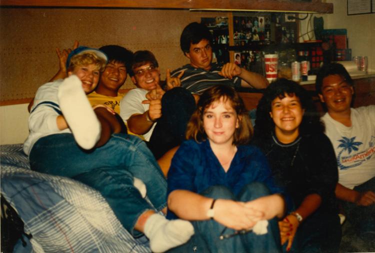 A group of students pose together for a photo