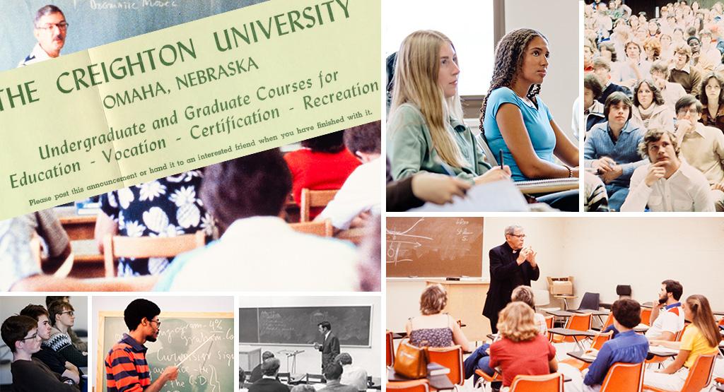 A collage of college kids in class