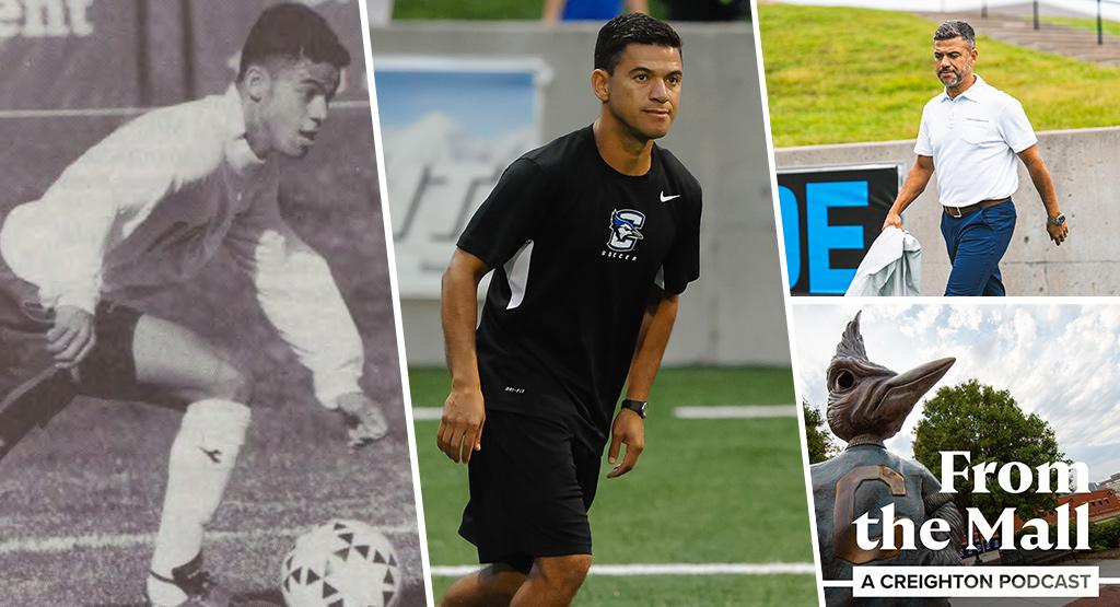A collage of photos of a soccer coach