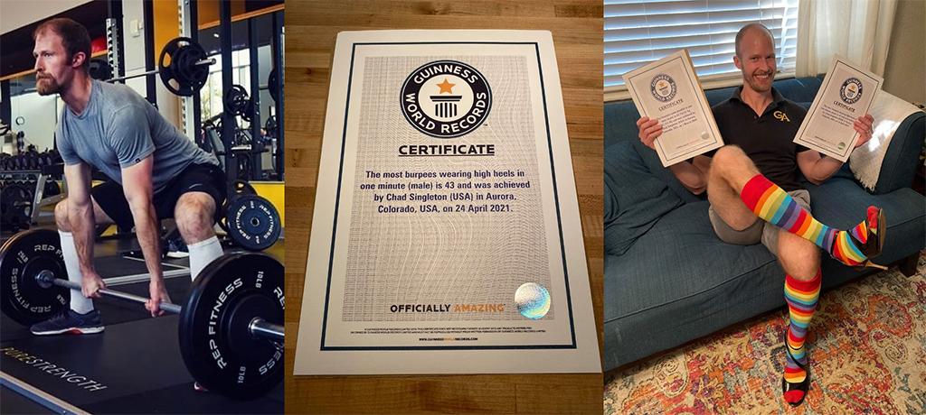 Chad Singleton holds the certificates for his two world records.