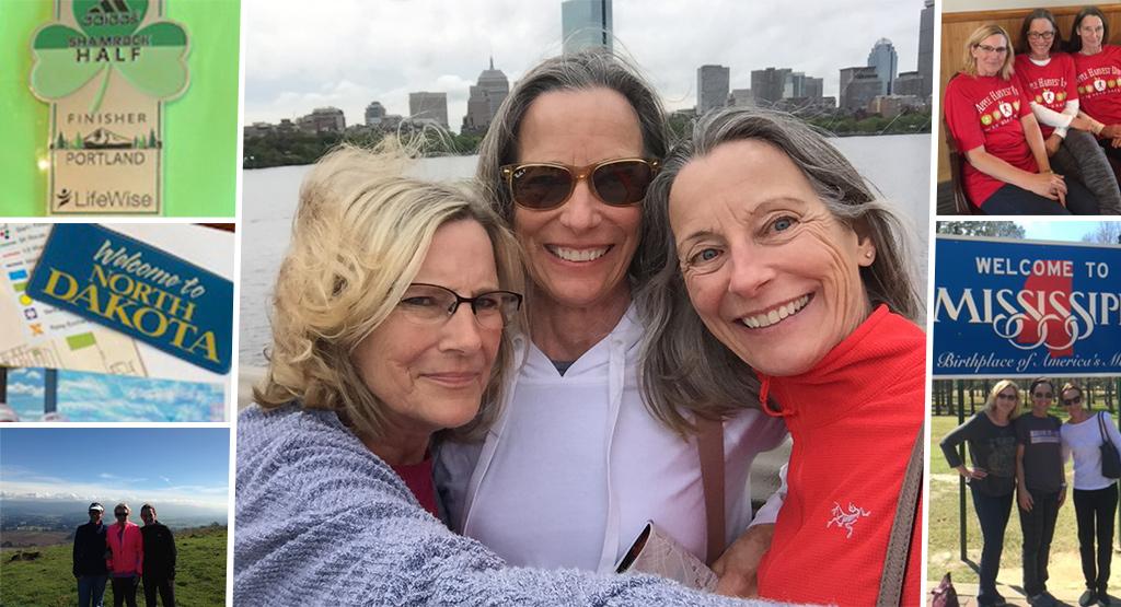 A photo collage of three sisters and their travels