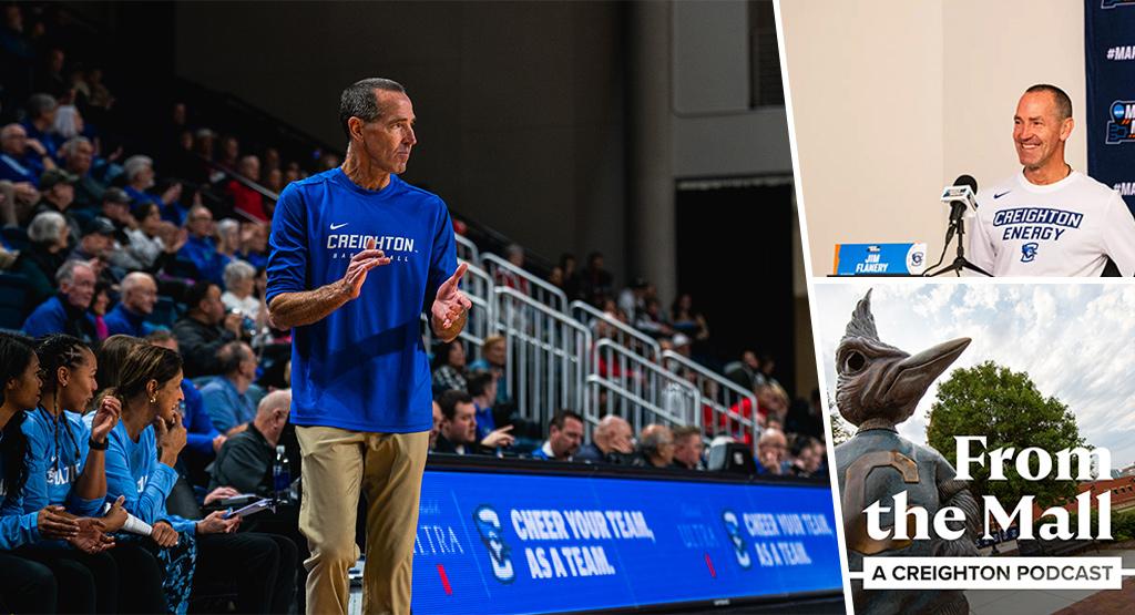 Two photos of Creighton women's basketball coach Jim Flanery