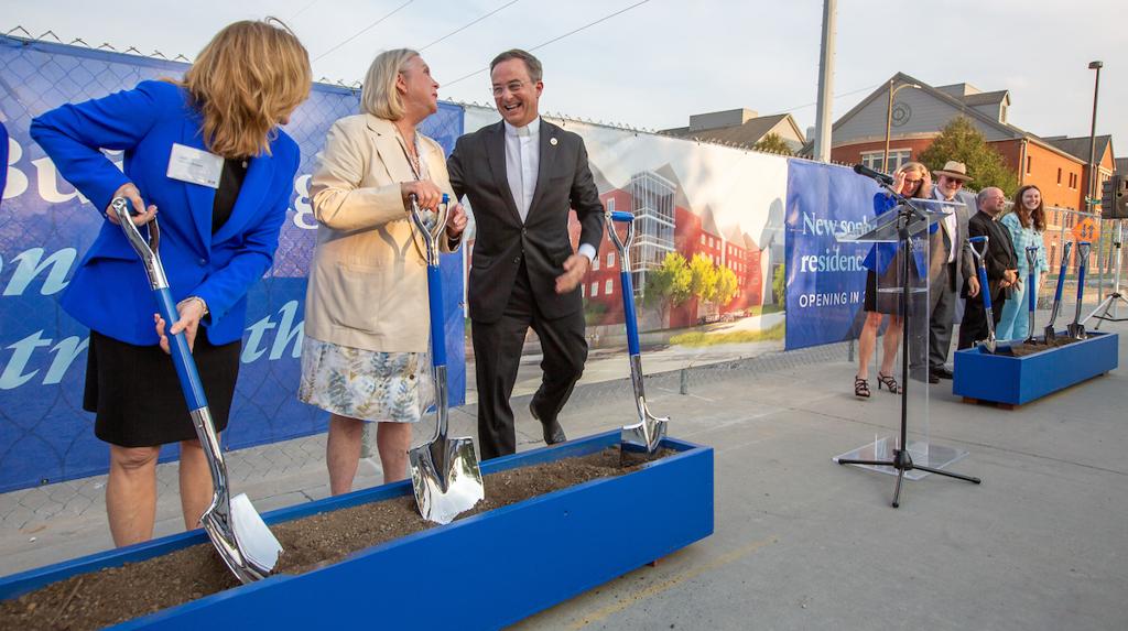 Residence hall groundbreaking event with Fr. Hendrickson and University leadership