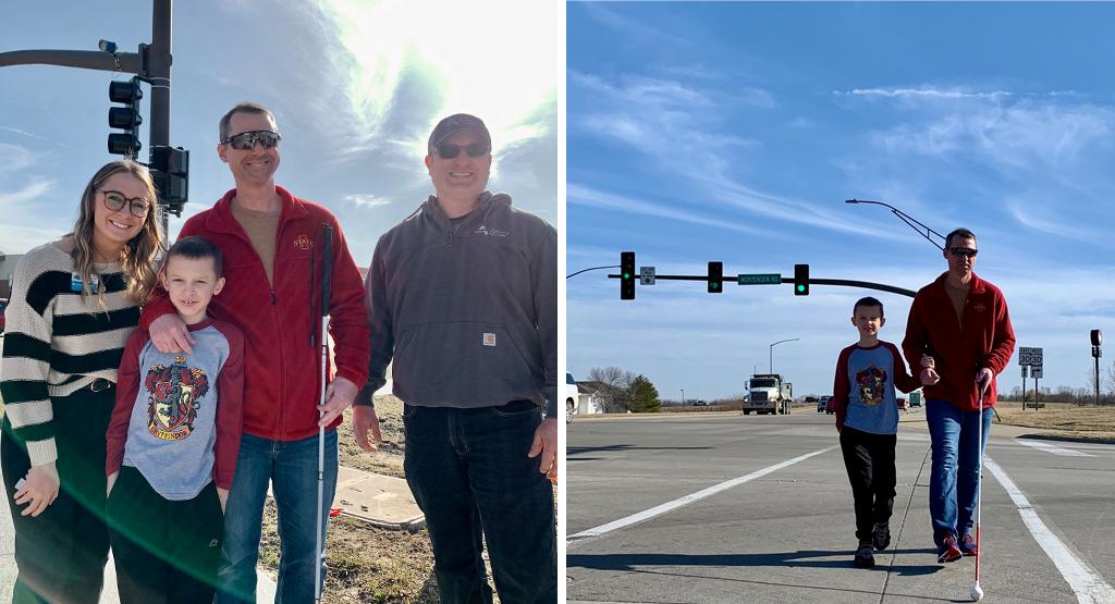 Image of Rachael Barnette with Ben and Brad Smith at the crosswalk.