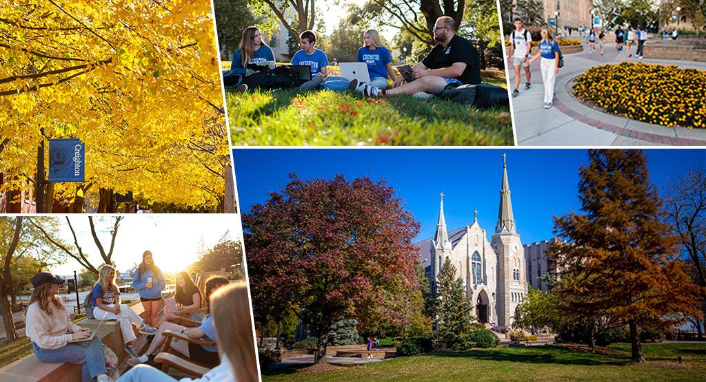 Images fo Creighton students during the fall