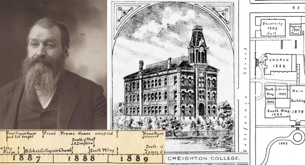 Historical images of John McCreary and Creighton College.