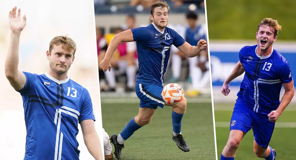 A college of photos of former Creighton soccer player Duncan McGuire