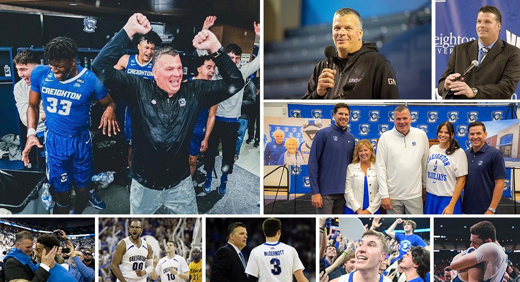 A collage of celebratory Creighton basketball photos through the years