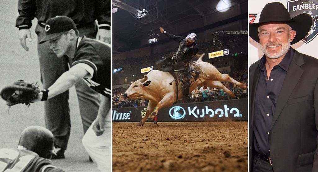 Images of JJ Gottsch and a man riding a bull