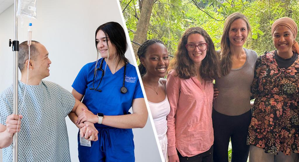 Images of Arrupe Scholars and a nursing student.