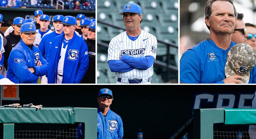 Four photos of a baseball coach