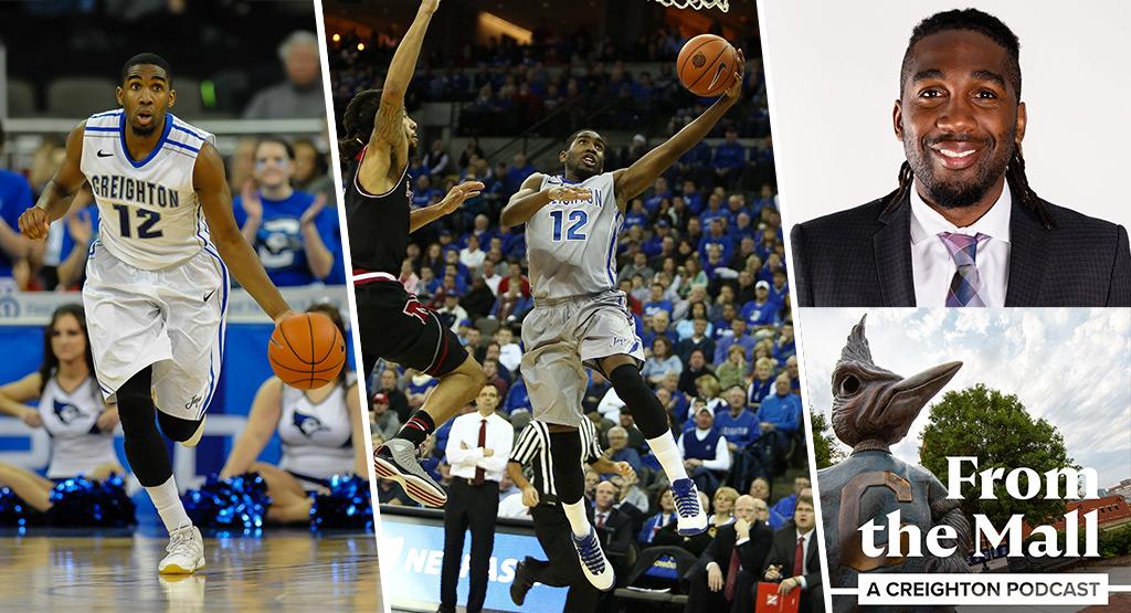 A photo collage of former Creighton basketball player Jahenns Manigat