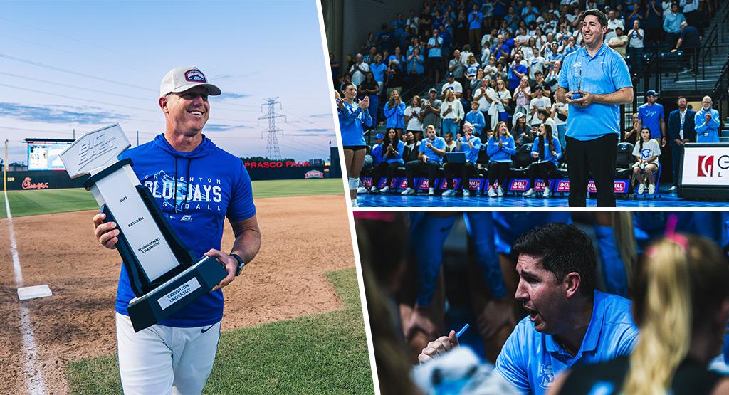 Photos of a baseball and volleyball coach
