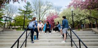 Students sitting on steps