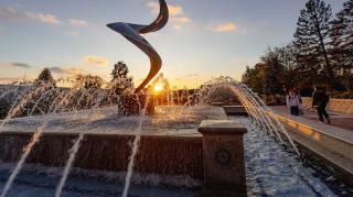 Fountain by St. John's at sunset