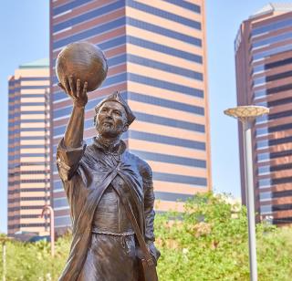 St. Ignatius statue in front of Phoenix.