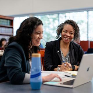 School of Law faculty member working with law student