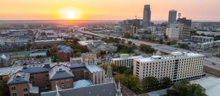 Omaha campus skyline at sunrise