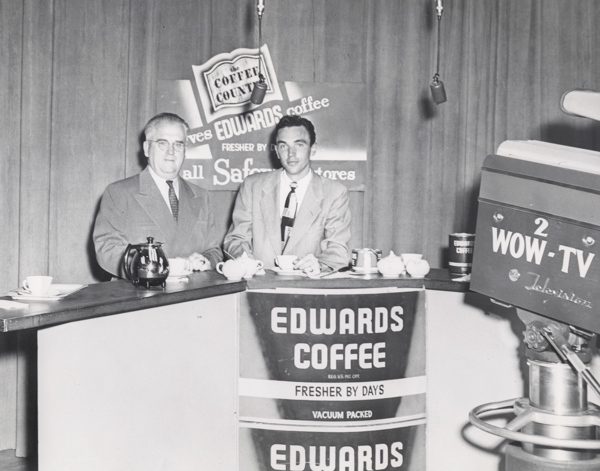 Don Keough, right, interviewing the School of Dentistry dean for Keough's The Coffee Counter show in 1950.