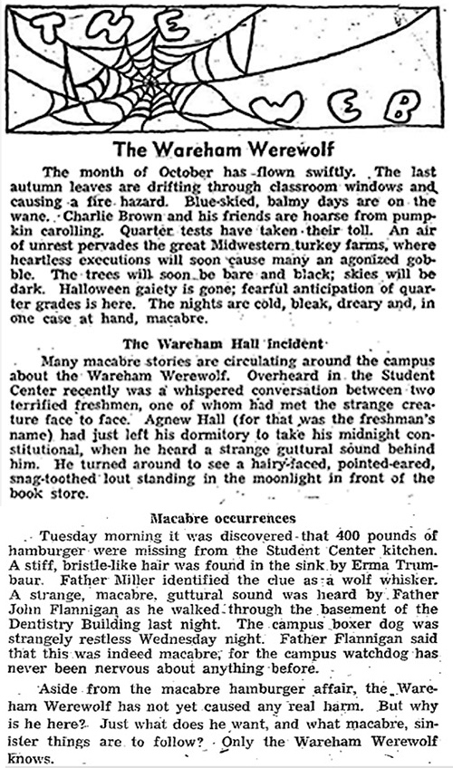 Image of the Wareham Warewolf article in the Creightonian.