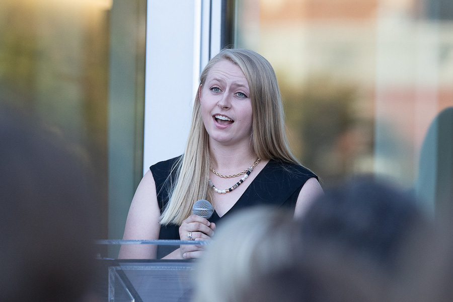 School of Medicine student Alexandra Van Cleave speaks at the event.
