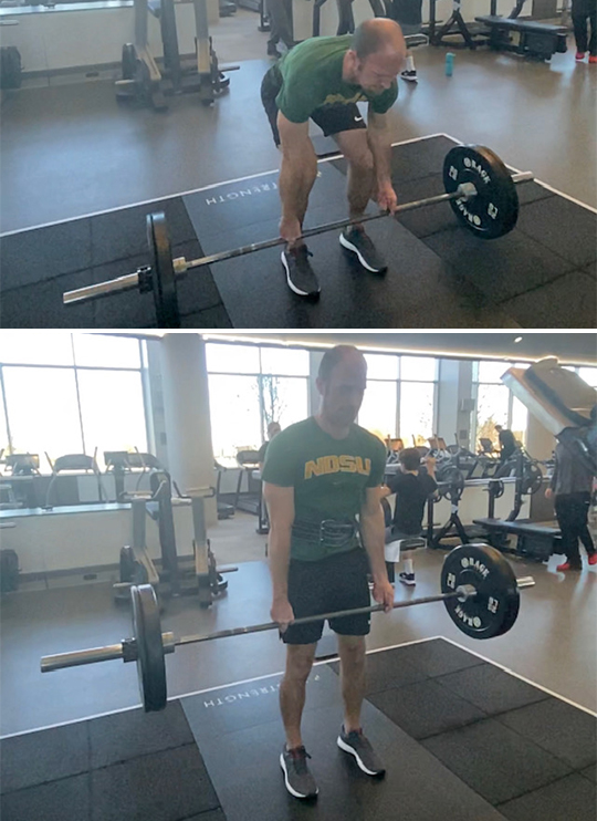Chad lifts a weight using only two fingers.