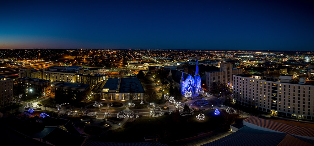 St. John's and the Mall lit up during Christmas-time.